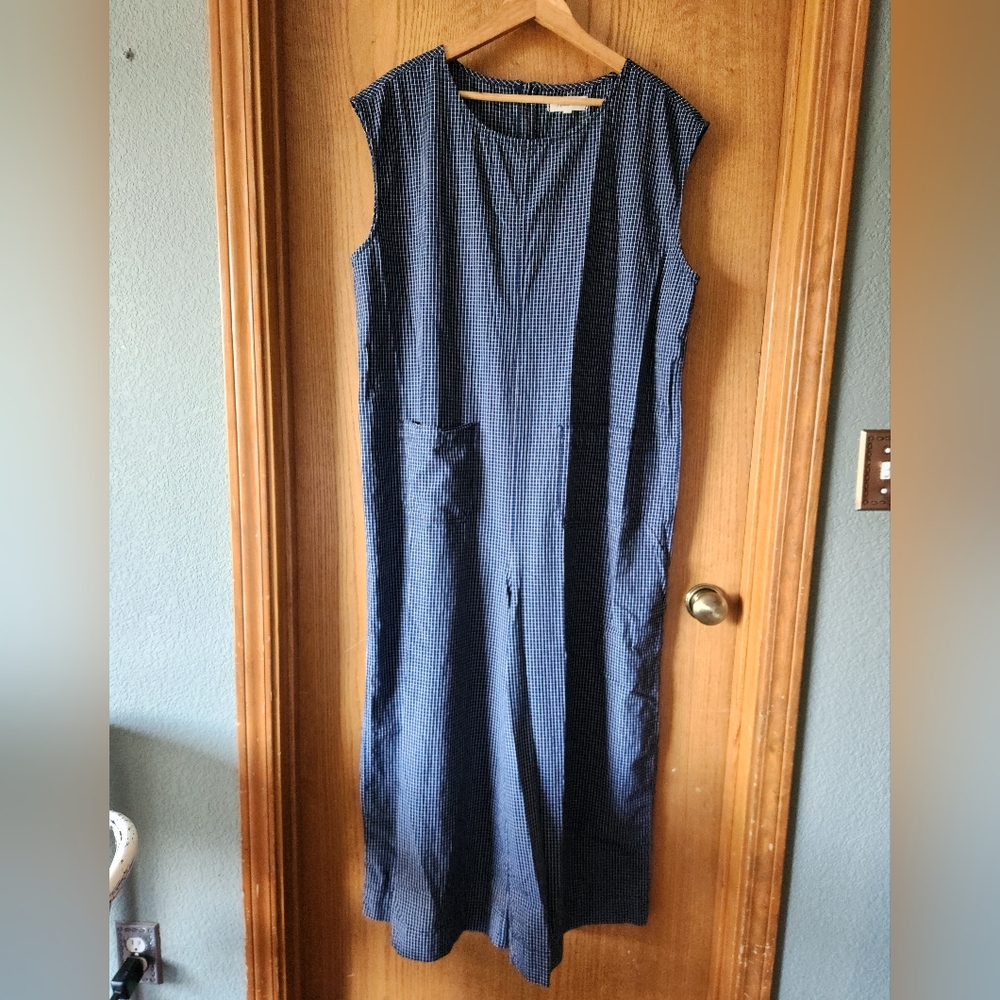 Madewell Navy Blue Gingham Sleeveless Jumpsuit